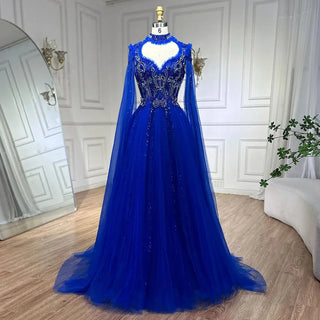 Ships in 1 to 3 Days - 2024 Arabic Nude A-Line Elegant Evening Dress with Cape Sleeves - Beaded Luxury Gown for Women's Wedding Party