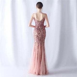 Sexy Strap Beaded Sequin Party Maxi Dress - Long Prom Evening Dress for Women