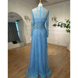 Muslim A-Line Beaded Luxury Arabic Evening Dress Gown 2024: for Women Wedding Party