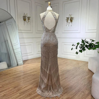 Mermaid Tassel Luxury Halter Evening Dress: Rhinestones, Pageant Gown, Sleeveless, Slit