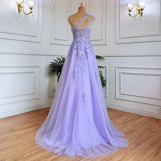 Lilac One-Shoulder Split Long Dress: 2024 Flower Graduation Party Gown for School Events and Proms