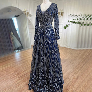 Navy Opulence: Luxury Crystal Evening Dresses for 2024 in Elegant Sage Green, Perfect for Plus Size Women's Wedding and Formal Parties.