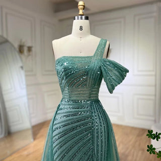 Turquoise Elegant One-Shoulder Mermaid Evening Gown 2024 with High Split - Perfect for Women's Wedding Parties