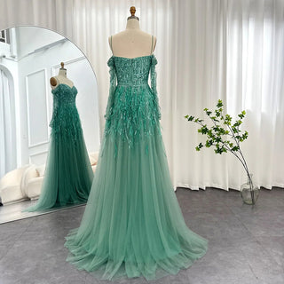 Luxury Dubai Sage Green Feathers Evening Dress for Women Elegant 2024 Lilac Burgundy Wedding Party Formal Gown