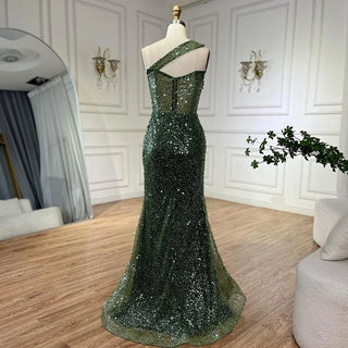 Ships in 1 to 3 Days - 2024 Arab Nude One Shoulder Mermaid Evening Dress: Elegant Luxury Gown with Beading for Women's Party