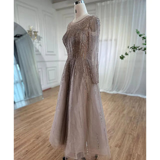 Muslim Ivory Luxury Evening Dress 2024 - A-Line Ankle-Length Beaded Formal Gown for Wedding Party