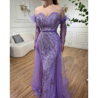 Chic Arabic Luxury Nude Mermaid Evening Dress with High Split, Beaded Feathers - Long 2024 Gown for Women's Wedding Party