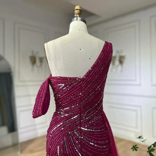 Ships in 2 to 5 Days - 2025 Arabic Pink Mermaid Evening Gown with One Shoulder and Beaded Detailing - Elegant Long Dress for Formal Occasions