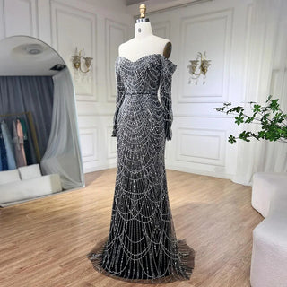 Dubai Nude Elegant Mermaid Evening Gown: Arabia Luxury Beaded for Women's Wedding Party 2024