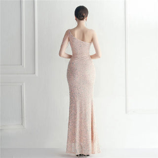 Sexy Slit Beaded Evening Dress - Slash Neck Sequin Party Maxi Prom Dress for Women