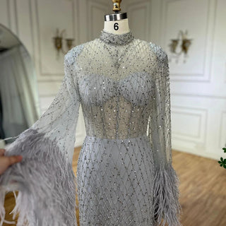 Ships in 1 to 3 Days - 2024 Women Wedding Party Dubai Gowns: Nude Illusion Cut Out Lace Beaded Feathers Mermaid Long Evening Dresses