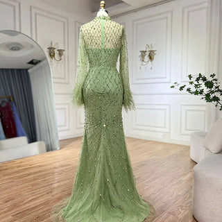 Ships in 1 to 3 Days - 2024 Saudi Caramel Mermaid Evening Dress - Illusion Cut Out Lace Beaded Feathers Gown for Formal Occasions