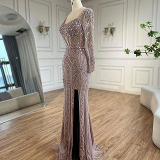 2024 Dubai Arabia Luxury Beaded Evening Dress - Green Elegant Split Mermaid Gown for Women's Wedding Parties