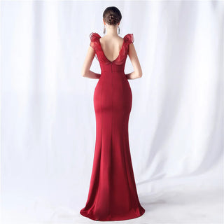 Sexy V-Neck Ruffle Celebrity Maxi Dress - Long Evening Party Dress for Women