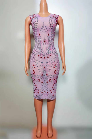 Embellished Sleeveless Sheath Dress with Intricate Rhinestone Detailing