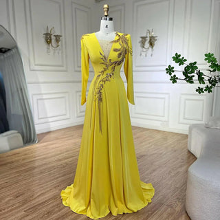 Ships in 1 to 3 Days - Luxury Dubai Arabic Yellow Mermaid Elegant Tassel Beaded Evening Dresses Gowns For Women Wedding Party 2024