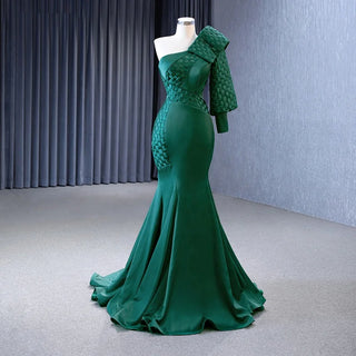 Soft Satin One Shoulder Mermaid Evening Gowns Dresses For Women