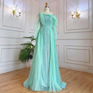 Muslim Mint Over Skirt A-Line Beaded Luxury Dubai Long Evening Dress - Women's Wedding Party Gown 2024