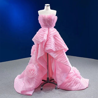 Stylish Pink Ruffle Sleeveless Belt Evening Party Women's Dresses.