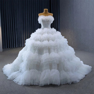 Beautiful Strapless Ruffle Ball Gown Wedding Dress for Girls