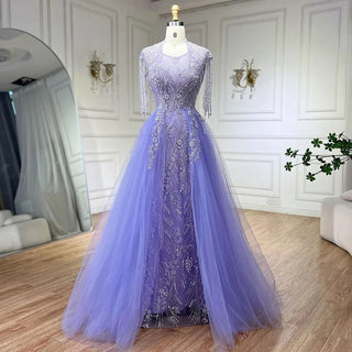 Ships in 1 to 3 Days - 2024 Arabic Lilac Elegant A-Line Beaded Tassel Luxury Dubai Evening Dresses Gowns for Woman Wedding Party