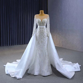 Gorgeous Illusion Mermaid Wedding Dress with Detachable Train