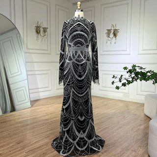 Black Muslim Luxury Beaded Elegant Mermaid Dubai Evening Dress - Gown for Women's Wedding Party 2024