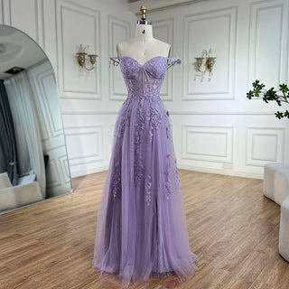 2024 Lilac Spaghetti Strap Front Lace-Up Back A-Line Appliques Prom Dress for Women Wedding Party