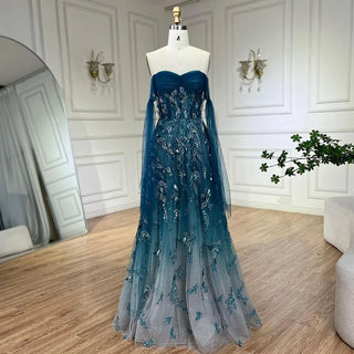 Ships in 1 to 3 Days - Arabic Green A-Line Elegant Strapless Beaded Evening Dress - Long Gown for Women's Elegant Party 2024