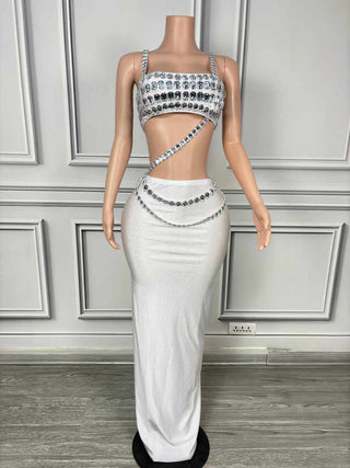 Sleek Crystal-Embellished Cutout Evening Gown