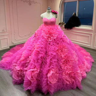 Elegant Fuchsia Sweetheart Puffy Quinceañera Dress for 21st Birthday Party