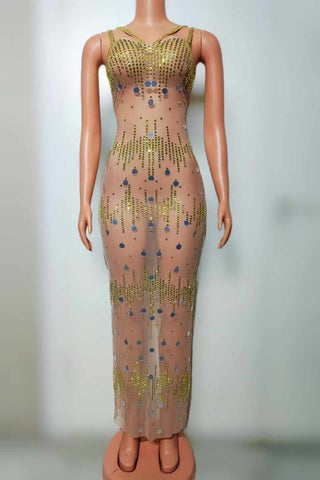 Sheer Glamour Gown with Radiant Jewel Embellishments