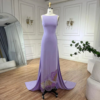 Elegant Lilac Scalloped Arabic Evening Dress - Luxury Dubai Butterfly Beaded Women's Wedding Party Gown