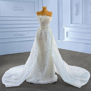 Heavily Beaded Pearls Mermaid Wedding Gown with Train