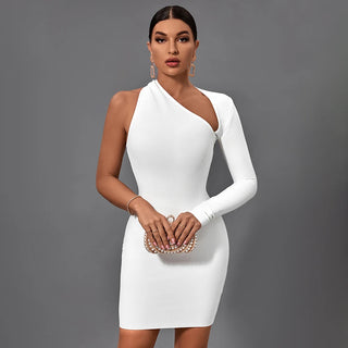 Ships in 1 to 3 Days - 2024 Summer White One-Shoulder Bodycon Mini Dress - Elegant Evening Dress for Women