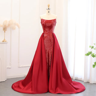 Sparkly Sequin Wine Red Mermaid Evening Dresses with Overskirt 2024 Elegant Women Wedding Gala Party Gowns