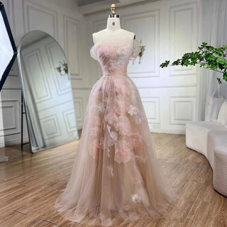 Arabic Pink A-Line Evening Dress with Appliques - Luxury Dubai Gown for Women's Wedding Party (2024)