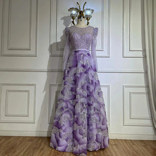 2025 Customized Muslim Elegant Lilac Beaded A-Line Evening Gown for Formal Occasions