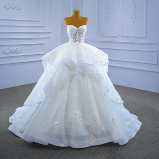 Fairy Sweetheart Ivory Appliqued Flower Ball Gown Wedding Dress