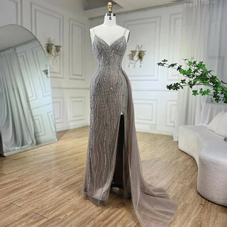 Mermaid Spaghetti Strap Luxury Beaded Split Evening Dresses Gowns For Women Party Prom Dresses 2024