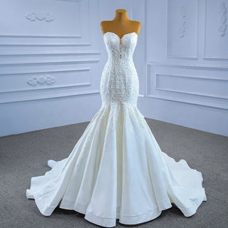 Luxury White Sexy Mermaid Bodycon Sleeveless Lace-Up Wedding Dress