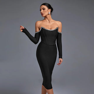 Elegant Off-The-Shoulder Black Maxi Dress - Long Sleeve Summer Formal Prom Evening Dress for Women