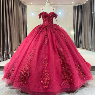 Classic Red Off-Shoulder Lace Evening Party Gown