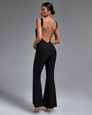 Sexy Backless Top and Elegant High-Waist Wide Leg Black Bandage Pants for Women