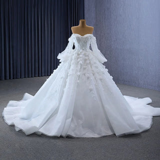 Boho Flower Ball Gown Wedding Dress with Detachable Sleeves for Women