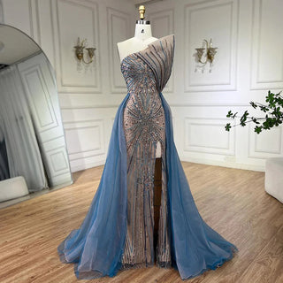 Blue High Split With Overskirt Mermaid Luxury Beaded Dubai Evening Dress: 2024 for Women's Wedding Party