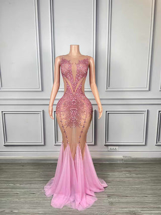 Illusion Crystal-Embellished Mermaid Evening Gown