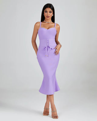 Fashion Light Purple Little Trumpet Bandage Dress - Spaghetti Strap High Waist Bodycon Elegant Casual Dress