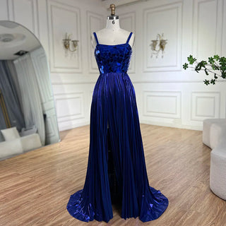 Blue Halter Straps Front Lace-Up Back Mermaid Beaded Sequined Evening Gown for Women | Wedding Party 2024