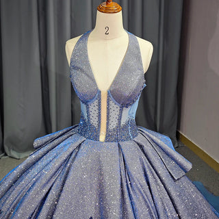 Beautiful Halter Glitter Dresses For Quinceañera with Chapel Train